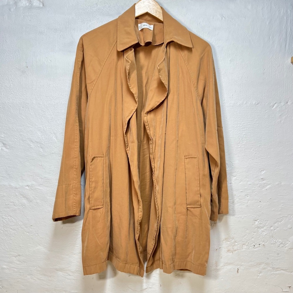 Mango MNG Womens Camel Tan Viscose Duster Trench Coat Jacket Small Old Money
